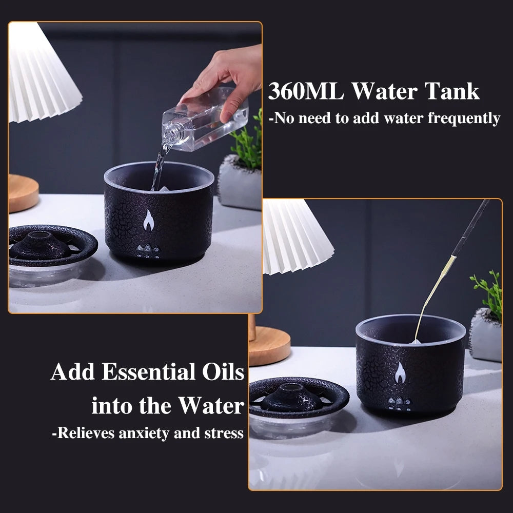 Volcanic Flame Humidifiers Air Aroma Diffuser Essential Oil Humidifier 360Ml