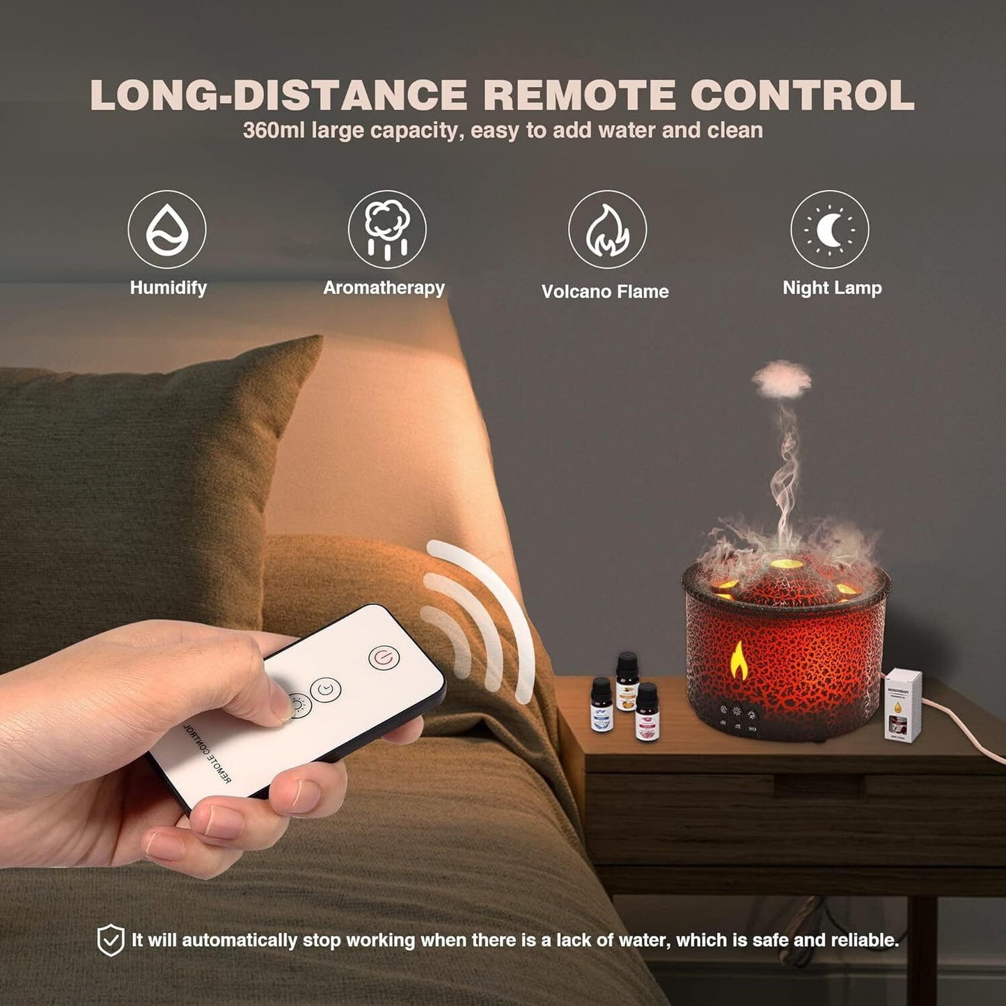 Volcanic Flame Humidifiers Air Aroma Diffuser Essential Oil Humidifier 360Ml